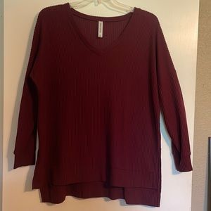 Zenana Outfitters long sleeve thermal waffle knit sweater / burgundy